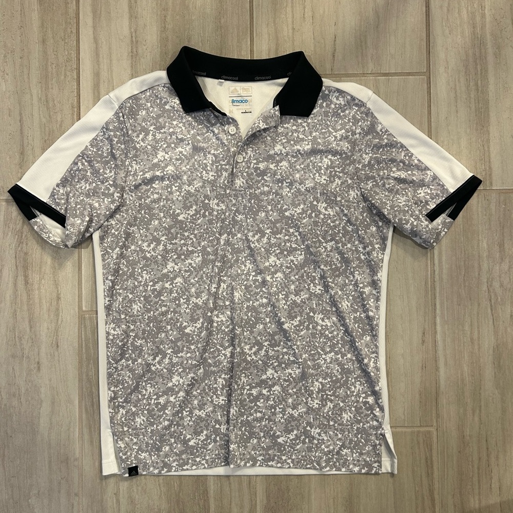 adidas Black and Gray Patterned Polo Shirt
